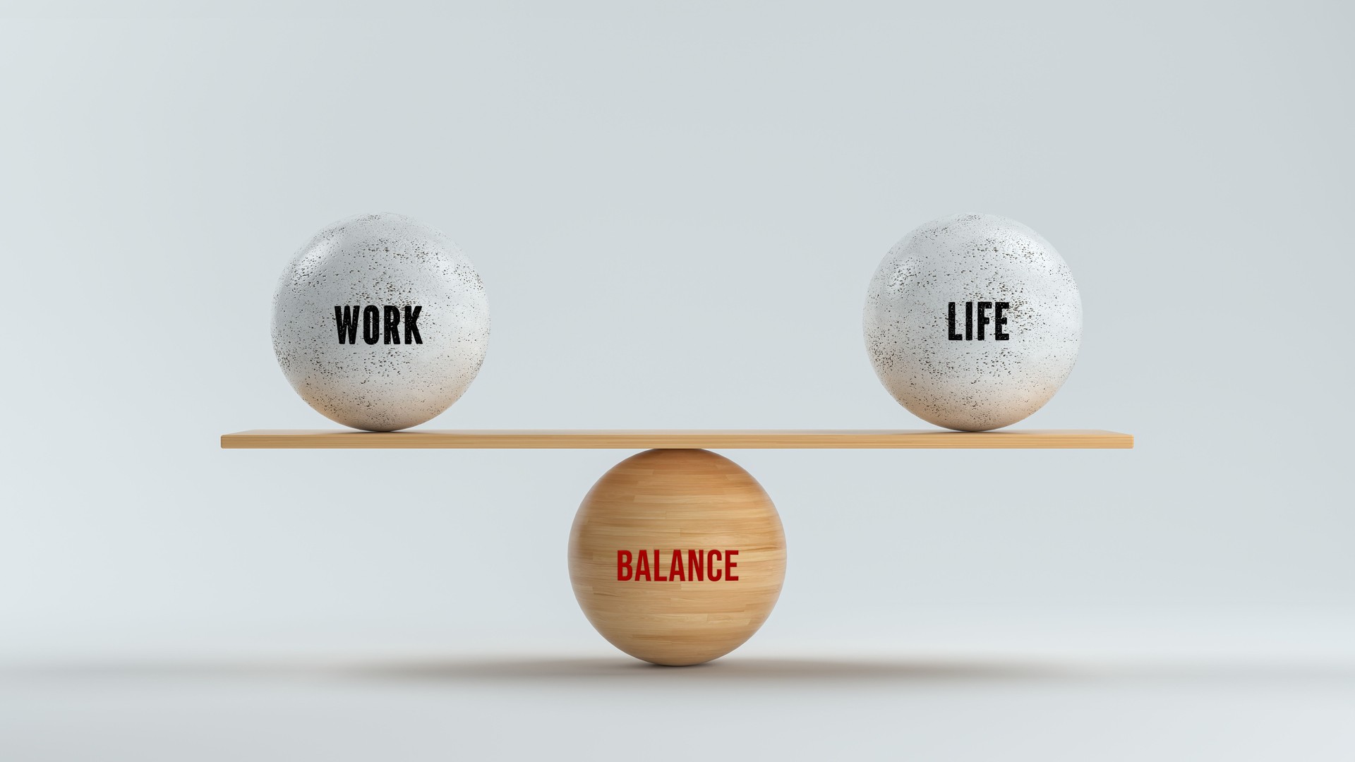 spheres forming scale with the words WORK, LIFE and BALANCE - 3d rendered illustration